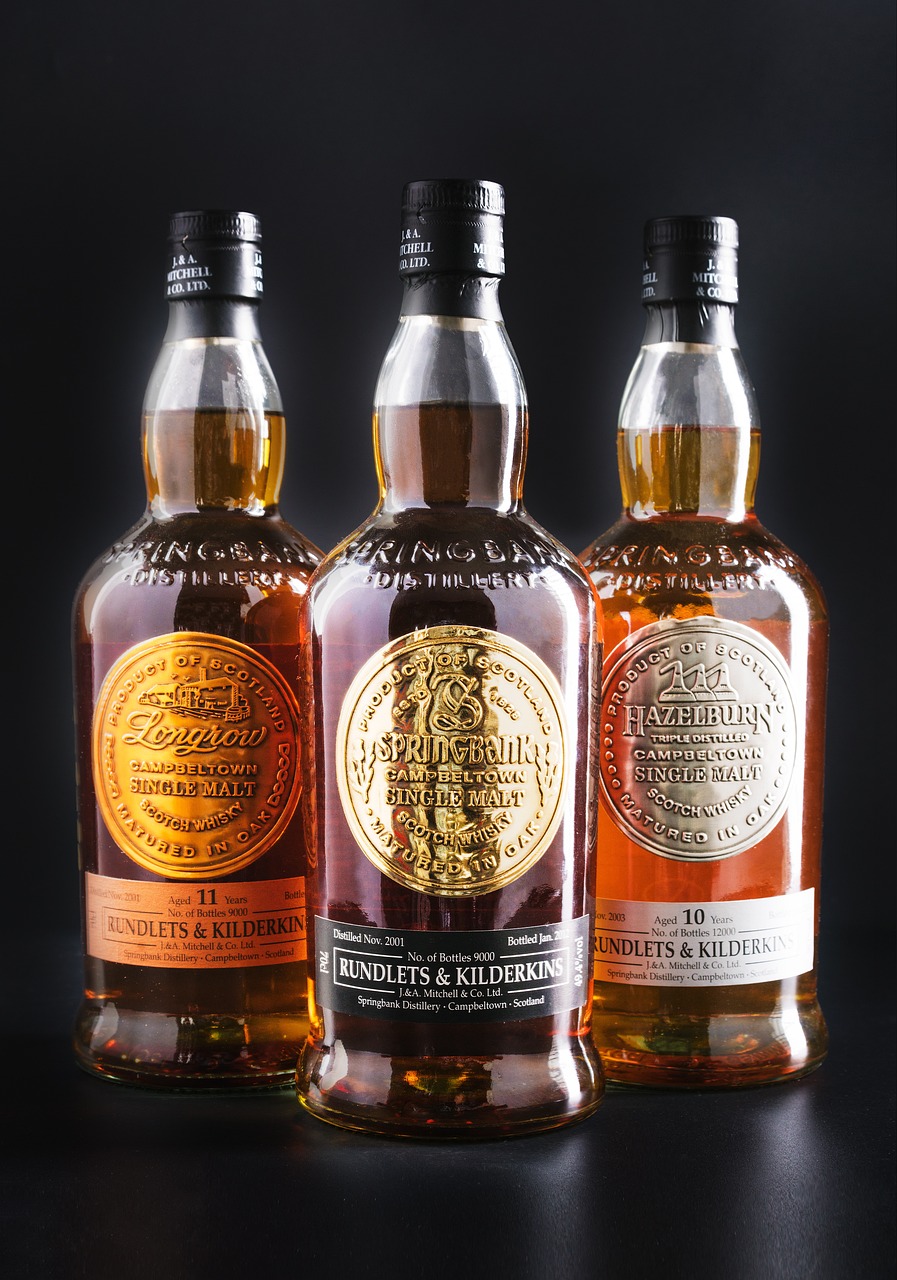 Drie flessen Springbank, Longrow en Hazelburn Campbeltown single malt whisky
