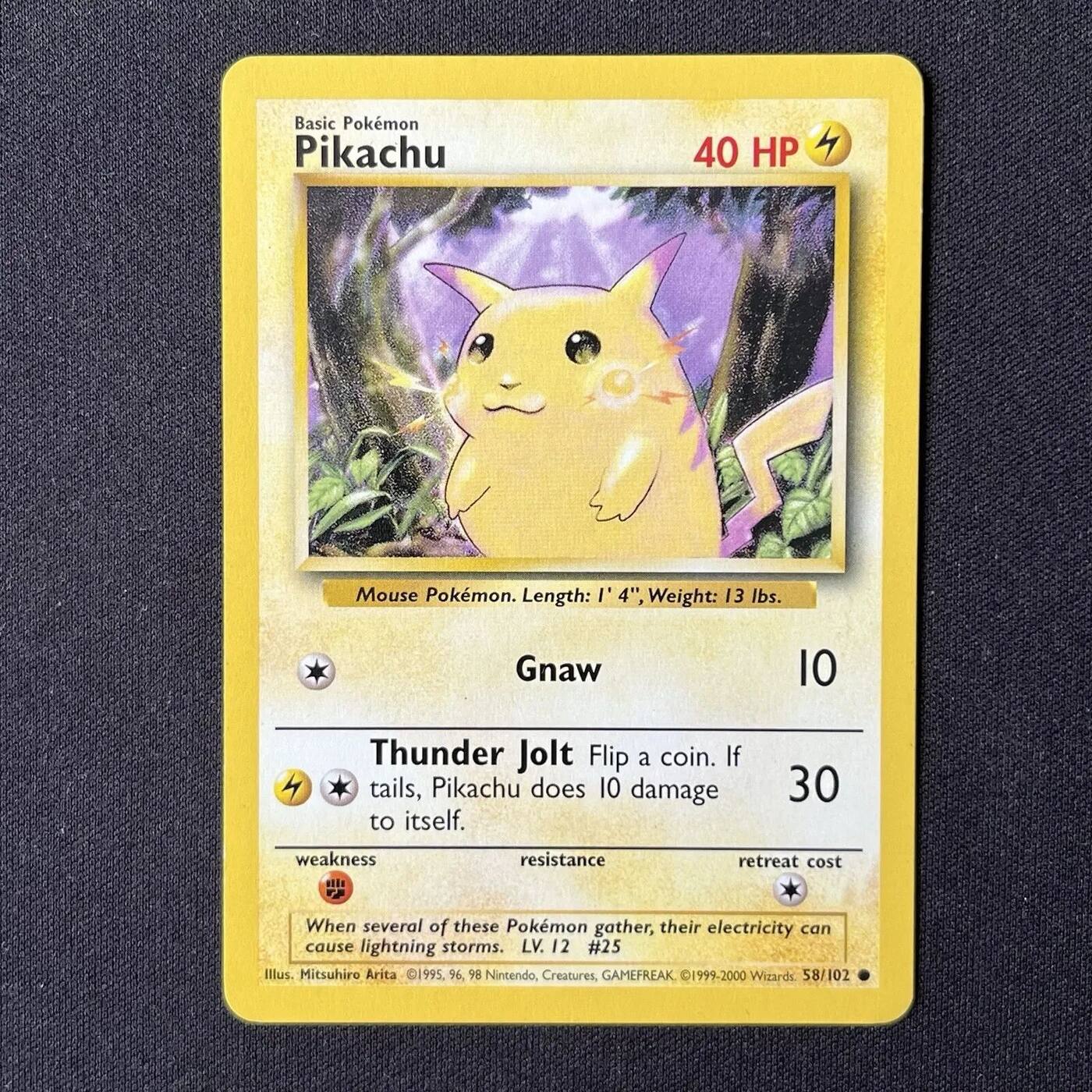 Originele Pikachu Pokémonkaart uit de Base Set, voorbeeld van Pokémonkaart taxatie