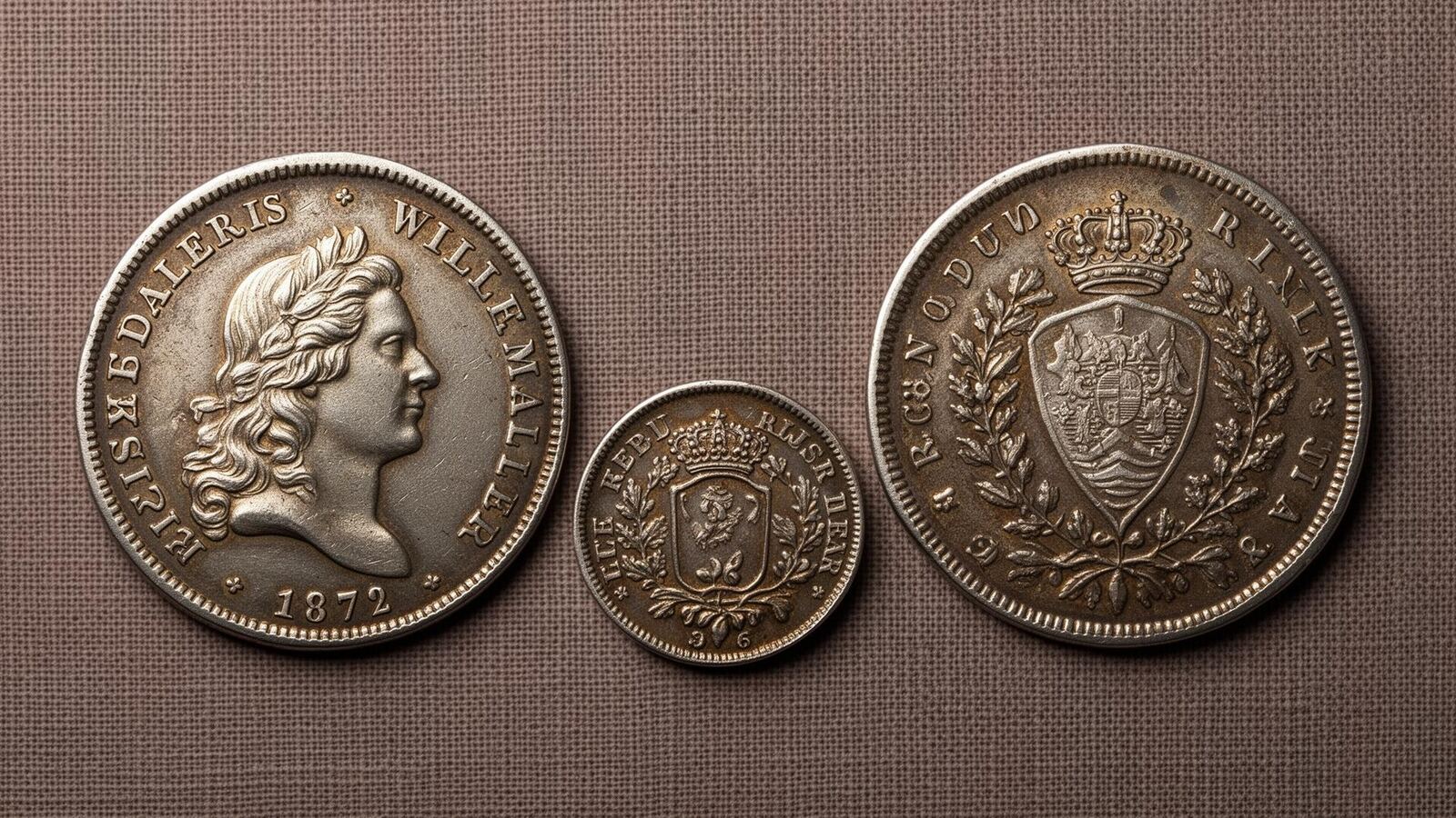 Voorzijde, randdetail en achterzijde van de zilveren rijksdaalder 1872 Willem III